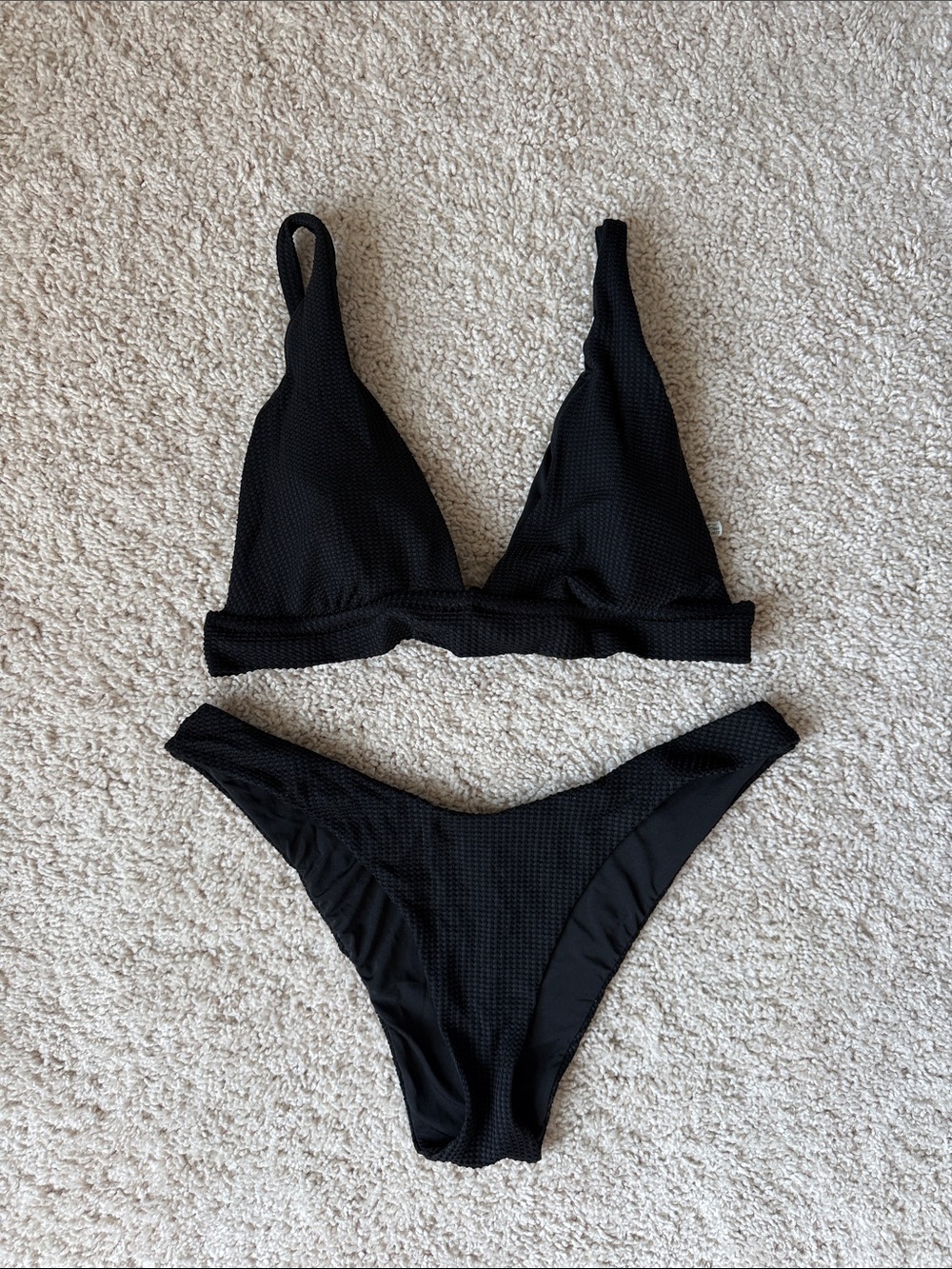 aerie Black Textured Triangle Bikini Set